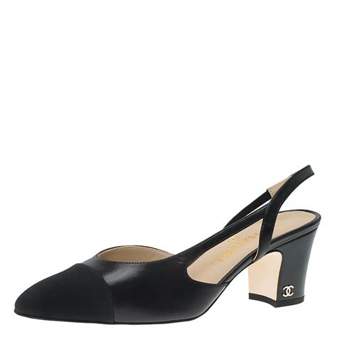 chanel heels black|Chanel black slingback flats.